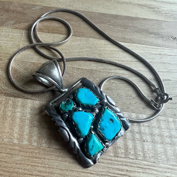 Vintage Wayne C Native American Zuni sterling silver watch wing pendant necklace